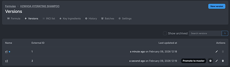 Screenshot of promoting a version