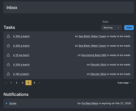 Screenshot of the dashboard